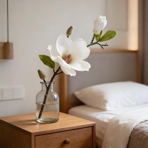White Artificial Magnolia Silk Flower for Home, Wedding, Garden Decor, Single Stem for Vase, Table Arrangement
