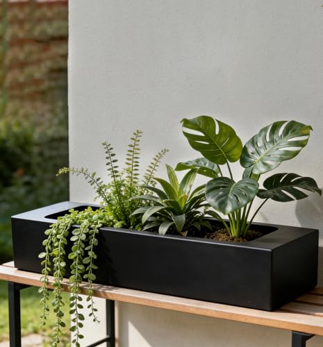 Oblong Faux Succulent Arrangement – Rectangular Planter for Indoor/Outdoor – Low-Maintenance, Weather-Resistant – Effortless Nature-Inspired Décor for Tabletops, Porches & Patios (Excludes Plants)