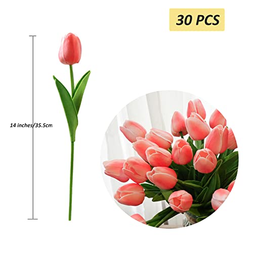 30pcs Real Touch Tulips PU Artificial Flowers, Fake Tulips Flowers for Arrangement Wedding Party Easter Spring Home Dining Room Office Decoration (Peach) - color: Peach Pink
