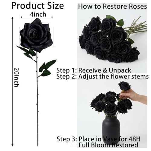 Black Roses Artificial Giant Flowers,50PCS 4 Inch Large Fake Roses Bulk - color: Black
