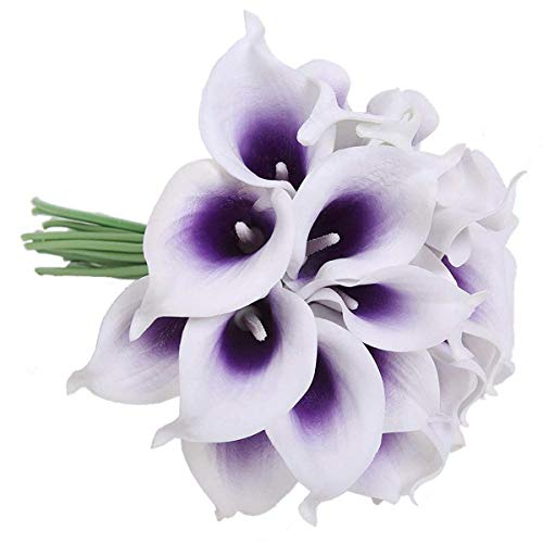 Faylapa 20 Pcs Artificial Calla Lily Real Touch Flowes Fake Flowers Wedding Bouquets Home Floral Decorations (Purple Stamen) - color: Purple Stamen