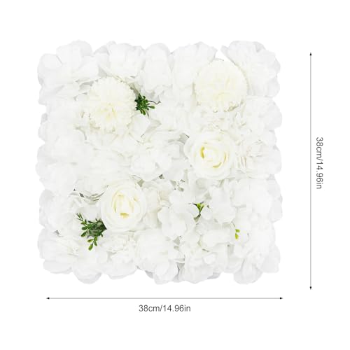 Flower Wall Backdrop 12 Pcs -15x15Inch Artificial Flower Wall Panels 3D Silk White Rose Floral Photography Background Floral Decoration Panels for Wedding, Event Party (White, 15 × 15") - color: White
