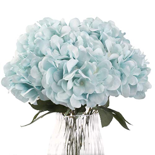 Jim's Cabin Artificial Flowers Silk Hydrangea Arrangements 2 Bouquet with 5 Big Heads Fake Flower Bunch for Women Bedroom Wedding Cabin Decor DIY（Bule） - color: Bule