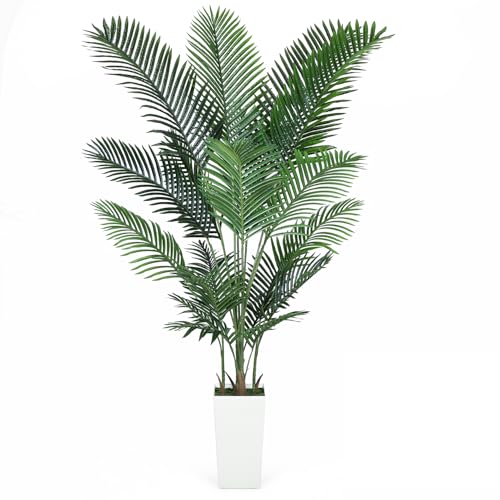 Jocoevol Artificial Golden Cane Palm Tree 7FT, Artificial Palm Tree with Pot, Fake Palm Tree for Home Living Room, Tropical Palm Tree for House Warming - size: 7ft