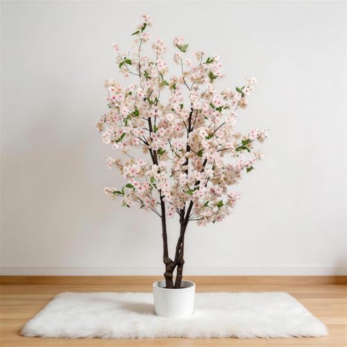 Artificial Cherry Blossoms Tree Bedroom Trees Indoor Faux Cherry Blossom Tree for Christmas New Year Home Decor - color: White-ap29