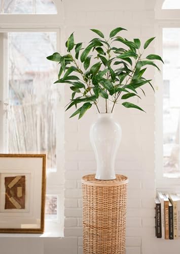 Faux Eucalyptus Stems Willow Eucalyptus Leaves 34” Long Fake Salix Leaves 3 Pcs Artificial Greenery Stems for DIY Bouquet Arrangements Centerpieces Shower Decorations-Artificial Eucalyptus Stems - color: Green, size: 3Pcs