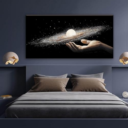 Abstract Wall Art Decorations Modern Science Fiction Wall Art The Universe In Hand Canvas Art Wall Decor For Living Room Bedroom Office Bathroom Home Wall Decor 24x48 Inch - color: White Black, size: 48"L x 24"W