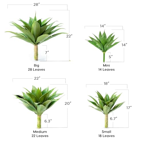 Velener Artificial Plant Outdoor Agave - Small Size UV Resistant Fake Agave Plants for Indoor and Outdoor Decor(14 Inch)-2 Pack - color: Hard-green