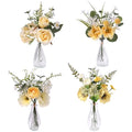 4Pcs 13.5" Flowers w Glass Rose,Magnolia, Anemone,Poppy, Hydrangea,Ranunculus Mix Arrangements for Home Office Bathroom Dining Table Coffee Table Decor