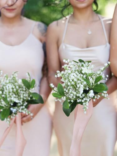 Rinlong Baby's Breath Bridesmaid Bouquet for Wedding, Prom, Homecoming | White Green Silk Bridal Bouquet, Destination Friendly - color: 11-baby's Breath