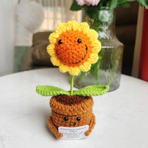 Artificial Crochet Flowers, Handmade Knit Floral Arrangements for Home Decor, Wedding Bouquet Centerpiece Gift for Mother’s Day, Birthday, Anniversary, Kitchen, Office Desk (Smiling Sunflower-01) - color: Smiling Sunflower-01