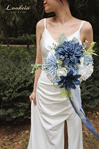 Lookein Artificial Flowers for DIY Wedding Decoration Bridal Bouquet Table Centerpieces Flower Garland Wreaths Aisle Arch Flower Decoration Home Decor, Retro Dusty Blue - color: Retro Dusty Blue