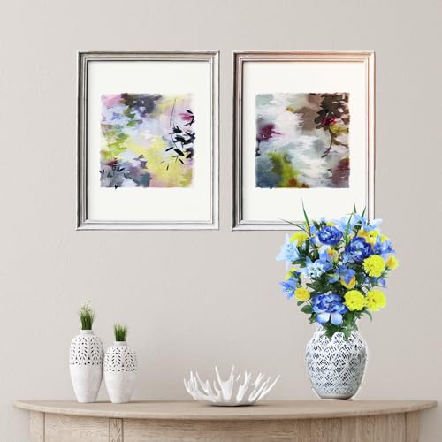 Admired by Nature 40 Stem Artificial Flowers Roses Lily Peony Mixed Bush Spring Faux Flower Arrangement - for Indoor Outdoor Wedding Home Decor, Cemeteries and Funerals, Events, Crafts - Blue/Yellow - color: Blue/Yellow