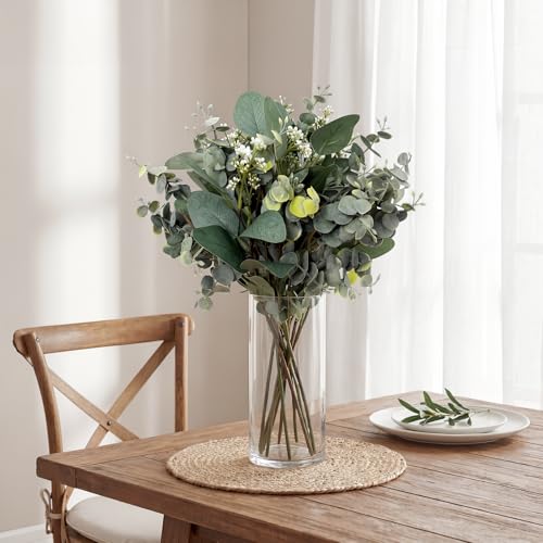 10 Pcs Mixed Eucalyptus Leaves Stems Bulk Artificial Eucalyptus Leaves Sprays Faux Oval Eucalyptus Leaves for Vase Bouquets Floral Arrangement Wreath Farmhouse Rustic Greenery Decor