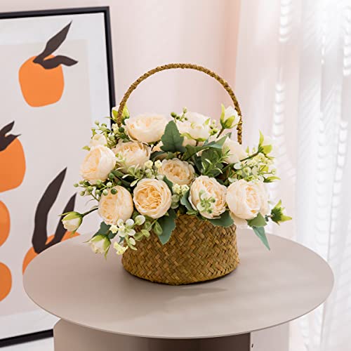 Floweroyal 4 Bunches Peony Artificial Flowers Champagne Flowers Silk Peonies Bouquets for Wedding Party Table Centerpieces Floral Arrangement Home Kitchen Decor. - color: Champagne-4pcs
