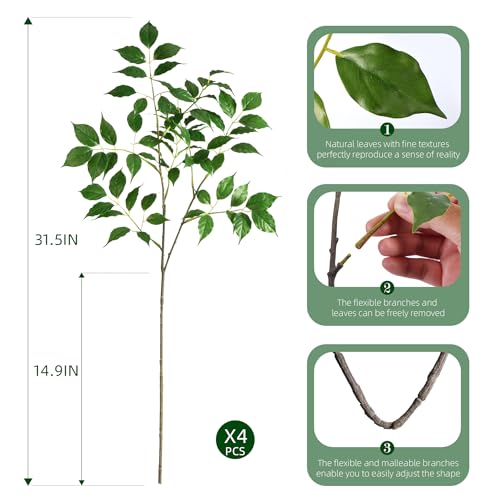 Fake Plants 4 PCS 31.5In Faux Eucalyptus Stems Artificial Greenery Stems Artificial Branches for Vase Faux Branches for Vase Fake Green Plants Suitable for DIY Home Office Dining Room Decor - color: Green-rsy4