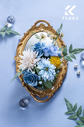 FANKO Artificial Flowers for DIY Bouquet, Blue Faux Rose, Blue White Yellow Fake Flower Rose Dahlia Daisy Hydrangea for Vase, Floral Arrangement, Centerpieces, Wedding Arches, Home Decor, Party Décor - color: Demure Blue