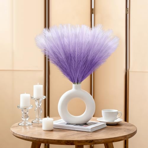 TORONTOKYO ORONTOKYO Gradient Purple Pampas Grass Decor, 50Pcs 21.6 inch Artificial Faux Pompas Grass Small Fluffy Arrangement for Wedding Boho Home Decor Vase Filler - color: Purple, size: 21.6inch-50Pcs