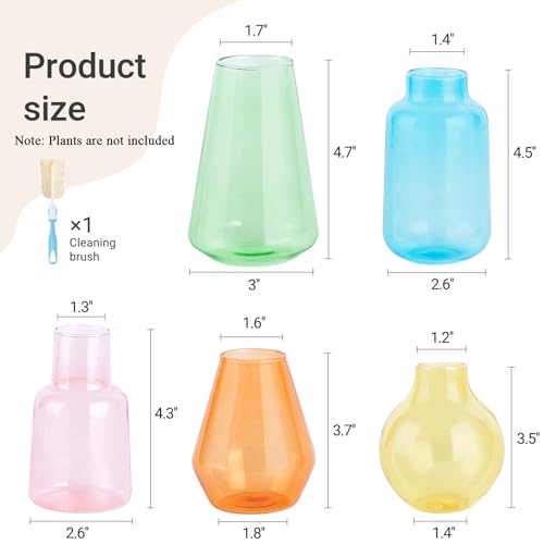 Mkono Propagation Vases for Plants, Set of 5 Small Glass Jar Planters for Hydroponic Cutting Flowers, Plant Station Bud Vases for Centerpieces Home Office Decor Gift, Colorful (Plants not Included) - color: Colorful