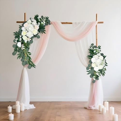 Wedding Arch Flowers Set of 2 White Floral Swag for Wedding Ceremony Backdrop and Reception Decoration - color: White