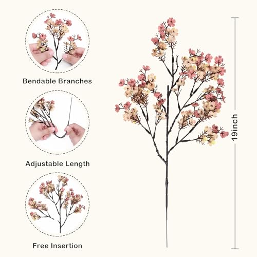 Waipfaru 6Pcs Fake Flowers Babys Breath Silk Artificial Flowers Gypsophila Bouquets Bulk Real Touch Fall Stems for Home Boho Living Room Bedroom Decor DIY Floral Arrangement, Beige Brown - color: Light Brown, size: 6pcs
