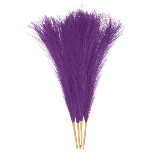 uxcell 4pcs Faux Pampas Grass 17 Inch 6 Stem Artificial Fake Dried Pampas Grass Decor for Floor Vase Filler, Wedding Decoration, Home Decoration, Deep Purple - color: Deep Purple