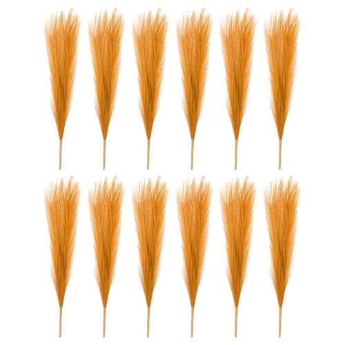 PATIKIL 17 Inch Faux Pampas Grass, 12 Pcs Boho Decor for Home Decoration Artificial Tall Fluffy Stems for Wedding Flower Party Vase Arrangement Centerpieces, Golden - color: Golden