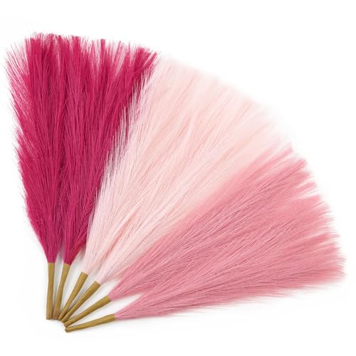 Serwalin Hot Pink & Blush & Pink Pampas Grass Decor, 17.7 Inch 6pcs Faux Pampas, Artificial Pampas Grass for Wedding Table Centerpieces Decoration - color: A Abby Hot Pink & Blush & Pink, size: 17 Inch 6 Pcs
