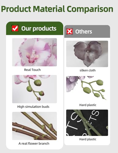 Artificial Orchid Flowers Set Fake Phalaenopsis Flower Faux Butterfly Orchid Real Touch Orchid for Wedding Home Office Party Hotel Yard Decoration Restaurant - color: White- Purple