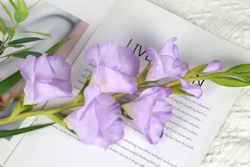 5 PCS Gladiolus Artificial Flowers 35.82 in Purple Gladiolus Flowers Silk Long Artificial Flowers for Wedding Party Baby Shower Centerpieces Bridal Bouquet Decor(Purple) - color: Light Purple