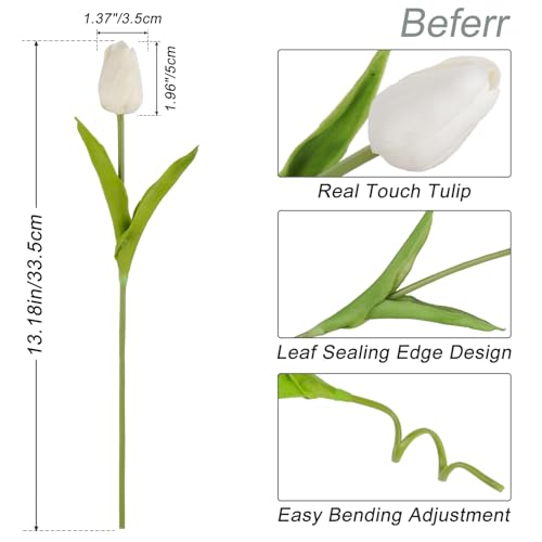 Beferr White Tulips Artificial Flowers 18Pcs Faux Silk Tulip Real Touch Tulip Fake Flowers Bouquets Arrangements for Mother's Day Easter Spring Flowers Gifts Home Table Decor - color: A-18pcs-1colors-white, size: 18PCS