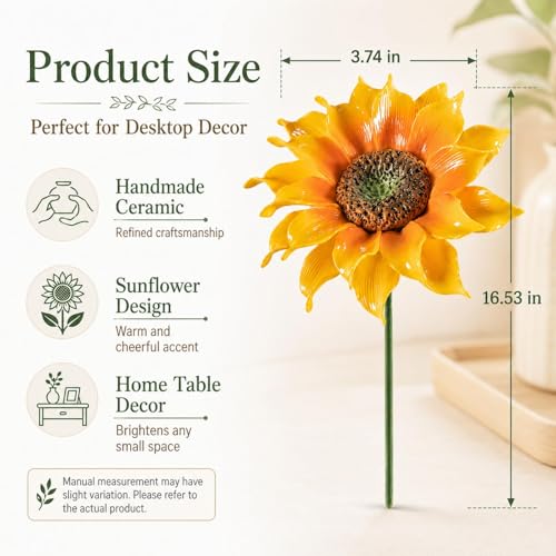 Handcrafted Ceramic Sunflower, Artificial Flower Decor, Yellow Sunflower Home Decor Women,Artificial Sunflowers Gift for Mom, Wife, Birthday & Anniversary - color: Yellow-sunflower