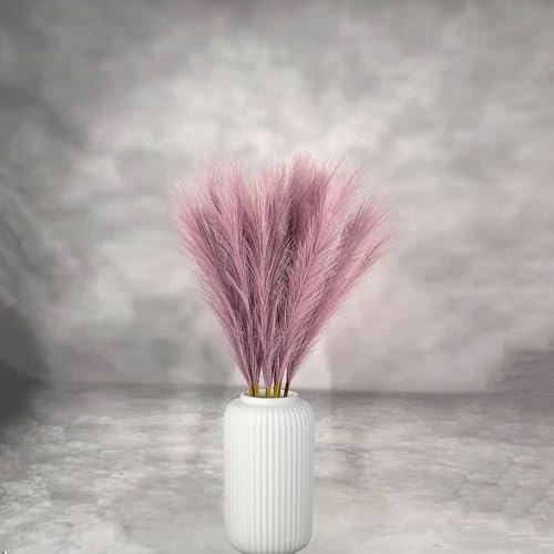 Artificial Faux Pampas Grass 8 Pcs Fake Artificial Adjustable Pampas Grass Variable Length Tall Fluffy Stems Table Vase Filler Centerpiece for Living Room Decor Boho Decor Wedding Light Purple - color: Light-purple