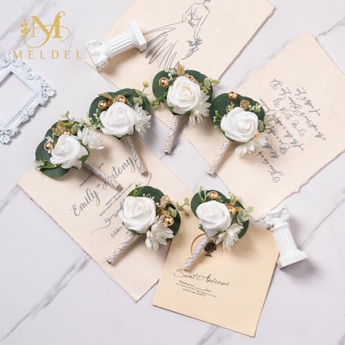 6Pcs Artificial Foam Rose Boutonnieres for Men Wedding Prom(White) | Faux Foam Rose Boutonnieres for Wedding Prom Groom Groomsmen Party Homecoming Suit Decoration - color: 6pcs White Boutonniere-c
