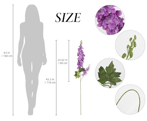 IPOPU 43.3" Purple Delphinium Artificial Flowers 5PCS Faux Delphinium Flowers Larkspur Long Stem Artificial Flowers for Wedding Table Centerpieces Home Garden Decor(Purple) - color: Deep Purple