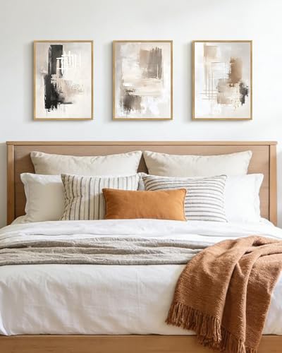 PHOPAGO Modern Abstract Framed Wall Art Mid Century Minimalist Beige Pastel Neutral Wall Decor for Kitchen Bathroom - 11x14in Natural Framed - color: White Abstract, size: 14L" x 11W" x 3 Pcs Natural