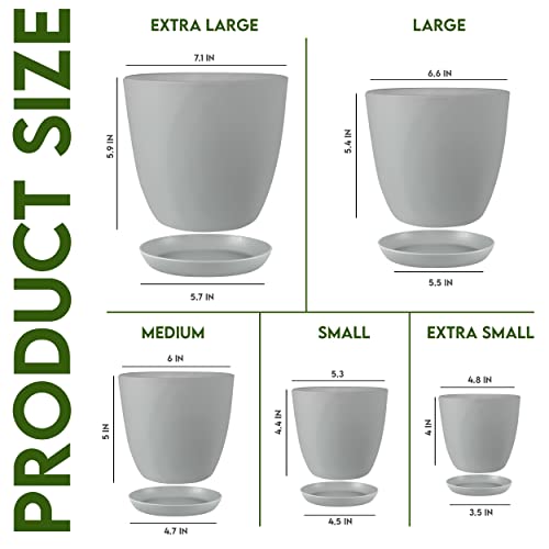 Utopia Home - Plant Pots Indoor with Drainage - 7/6.6/6/5.3/4.8 Inches Flower Pots for Indoor Planter - 5 Pack Plastic Planters - Ideal for Stocking Stuffers or Home Christmas Decorations - Gray - color: Gray, size: Pack of 5