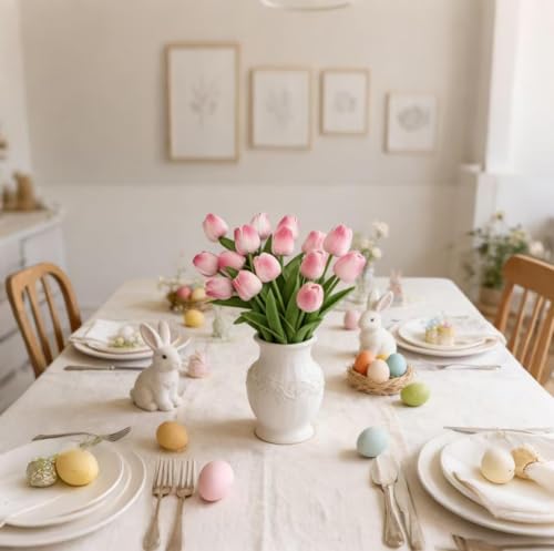 12pcs Artificial Tulips - Lifelike Faux Flowers for Valentine's Day, Mother's & Father's Day Decor | Versatile for Home, Office, Weddings & More (Peach Powder) - color: Peach Powder