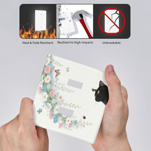 Decorative Art Light Switch Covers Black Cat Hanging Blooms 2 Gang Double Toggle Wall Plate Decorative Switchcover Electrical Switchplate for Home Decor - color: Black Cat Hanging Blooms, size: 2-Gang Toggle / 5 x 4.9 IN