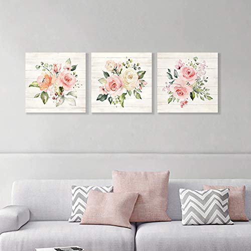 Hardy Gallery Nature Picture Floral Arts Paintings: Bloom Antique Roses Bouquet Graphic Artwork Print on Wrapped Canvas For Walls - color: Roses Bouquet, size: 16'' x 16'' x 3 Panels