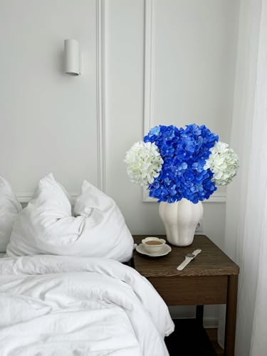 20" Hydrangea Artificial Flowers, Large Silk 2Pcs White/ 4Pcs Dark Blue Home Decor - color: White/Dark Blue