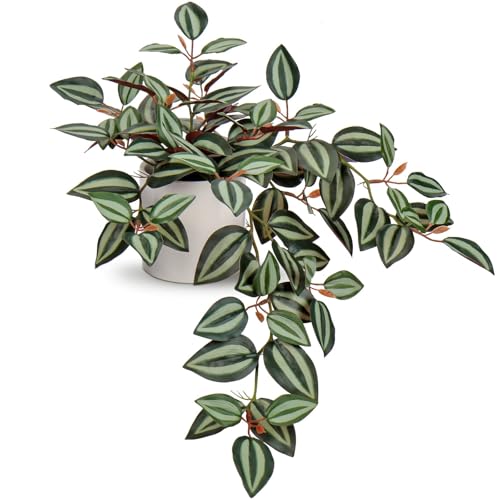 GnFlus Fake Hanging Plants, 20 Inch Artificial Ivy Plant in Ceramic Pot Faux Vine Potted for Home Bedroom Office Table Shef Indoor Outdoor Decor Desk (Green/Red) - color: Green/Red-ceramic Pot