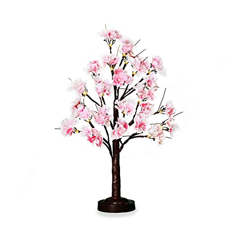 24 LED Pink Cherry Blossom Tree Light 18 Inches Artificial Tabletop Fairy Tree Lamp Eight Lighting Modes USB or Battery Operated with Timer Decor for Bedroom Wedding Christmas Spring (Warm White)