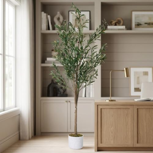 OUTLANE 5.3 FT Artificial Olive Tree with 34 Realistic Fruits, Faux Potted Plant for Indoor and Outdoor, Tall Fake Tree for Living Room, Office, Porch, Patio & Modern Farmhouse Decor - size: 7in