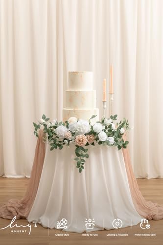 Ling's Moment Wedding Artificial Welcome Sign Flowers Swag Arch Floral Garland Decorations White & Sage for Ceremony Reception Entrance Entryway Party Banquets Easel Wall Home Outdoor(NOT Include Sign - color: White & Sage & Blush