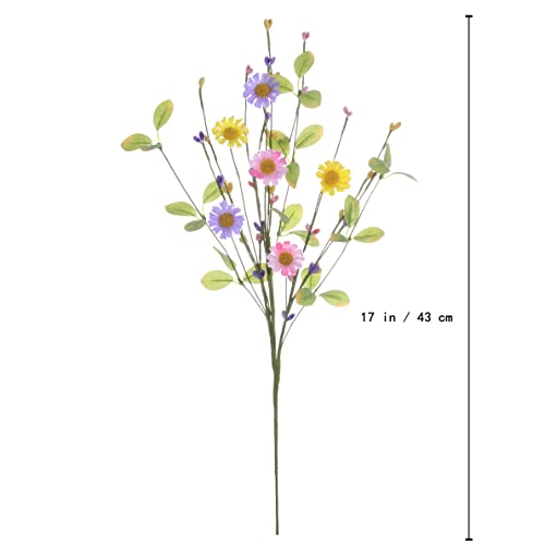 Yawwind 6 PCs Artificial Summer Flowers 17 Inches Spring Flower Branches Faux Floral Picks with Daisy Wildflowers for Vase Home Indoors Flower Arrangements Table Centerpieces Decor
