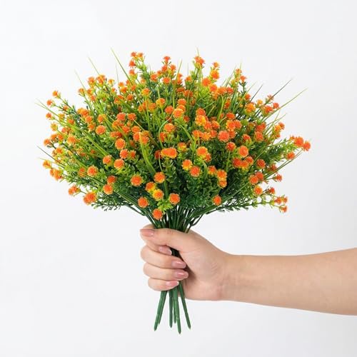 Babys Breath Artificial Flowers, 5pcs Fake Orange Baby Breath Gypsophila Flowers Artificial Bulk Realistic Artificial Flowers Bouquet Flores Artificiales Decoracion for Wedding Party Home Office Decor