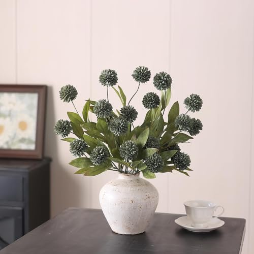 VIERENA 6 Pcs Faux Silk Pompon Mum Artificial Flowers for Vase -27", Bulk Fake Chrysanth Branches with Stems for DIY Bouquet Centerpieces Wedding Fillers Arrangements Shower Decorations (Dark Gray) - color: Dark Gray