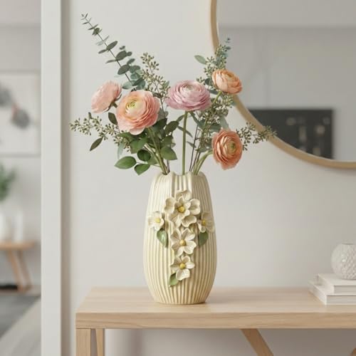 Yellow Ceramic Vase, 9 Inch Modern Centerpiece Vases Home Decor, Decorative Flower Vase for Pampas Grass, Kitchen, Fireplace, Living Room, Bathroom Decor - color: Yellow, size: 9 inch
