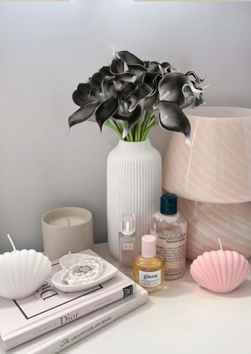 IPOPU Grey Black Calla Lily Artificial Flowers for Decorations 24PCS Grey Black Fake Flowers Calla Lily Bouquet for Wedding Centerpieces Flower DIY Floral Decor Home Decoration (Grey Black) - color: Grey Black